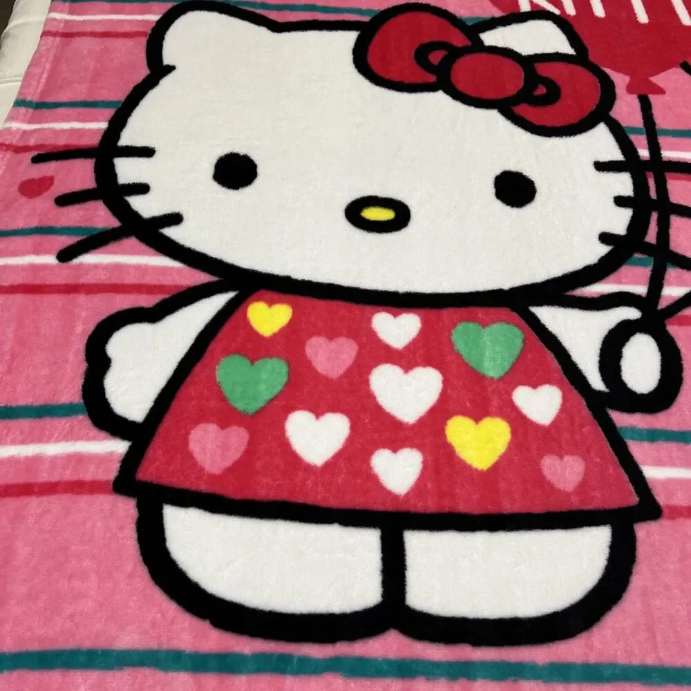Hello Kitty Throw Blanket White Pink Oversized  Plush Fleece Soft 58X81”